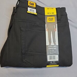 CAT Men's Straight Leg Fleece Lined Stretch Canvas Work Pants Black 32 x 30 NWT